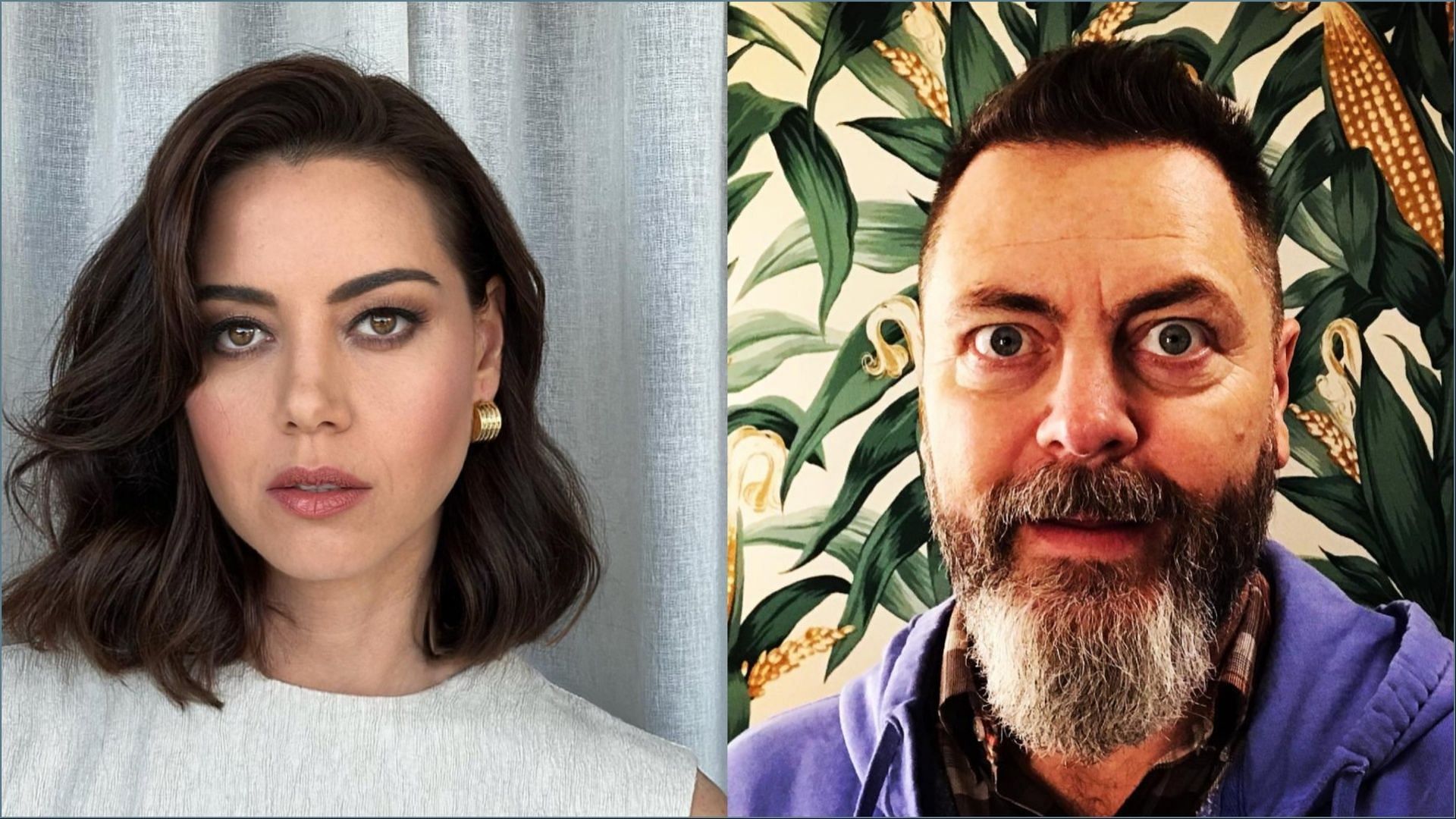 The upcoming Super Bowl LVIII commercial for Mountain Dew will feature both Aubrey Plaza and Nick Offerman (Image via @plazadeaubrey / @nickofferman / Instagram)