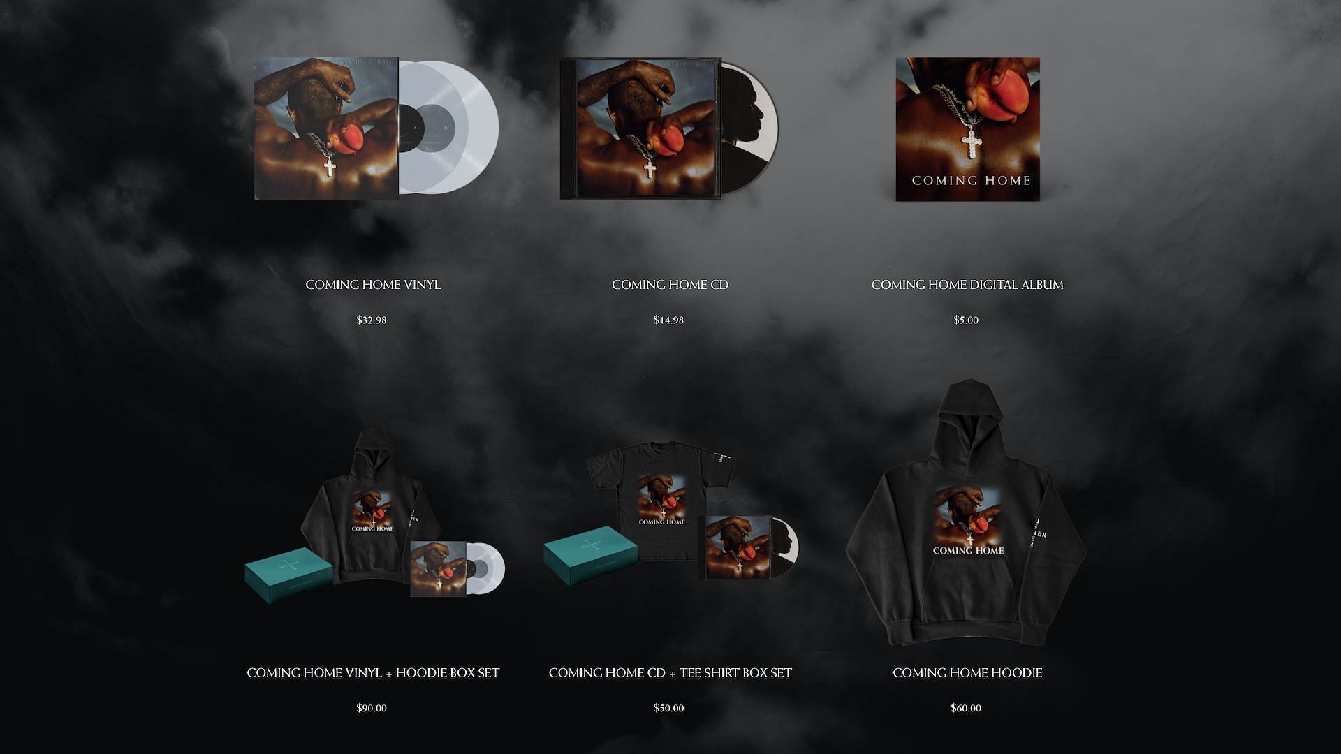 Prices for the Coming Home Vinyl, Merch bundles, and physical copies available for pre-order (Image via Usherworld)