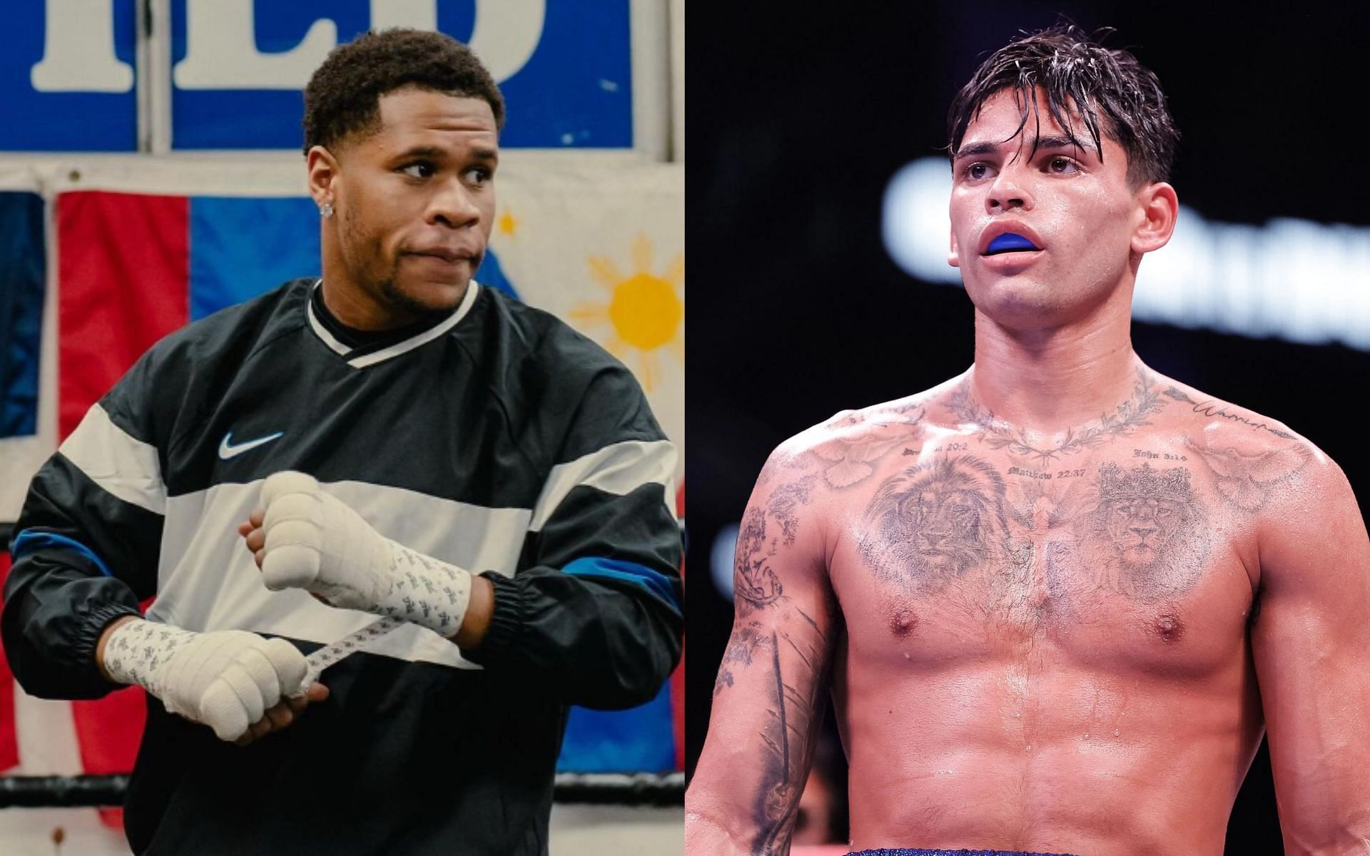 Devin Haney (left) is unimpressed with Ryan Garcia (right) smoking weed almost a month out from their fight [Images Courtesy: @GettyImages and @devinhaney on Instagram]