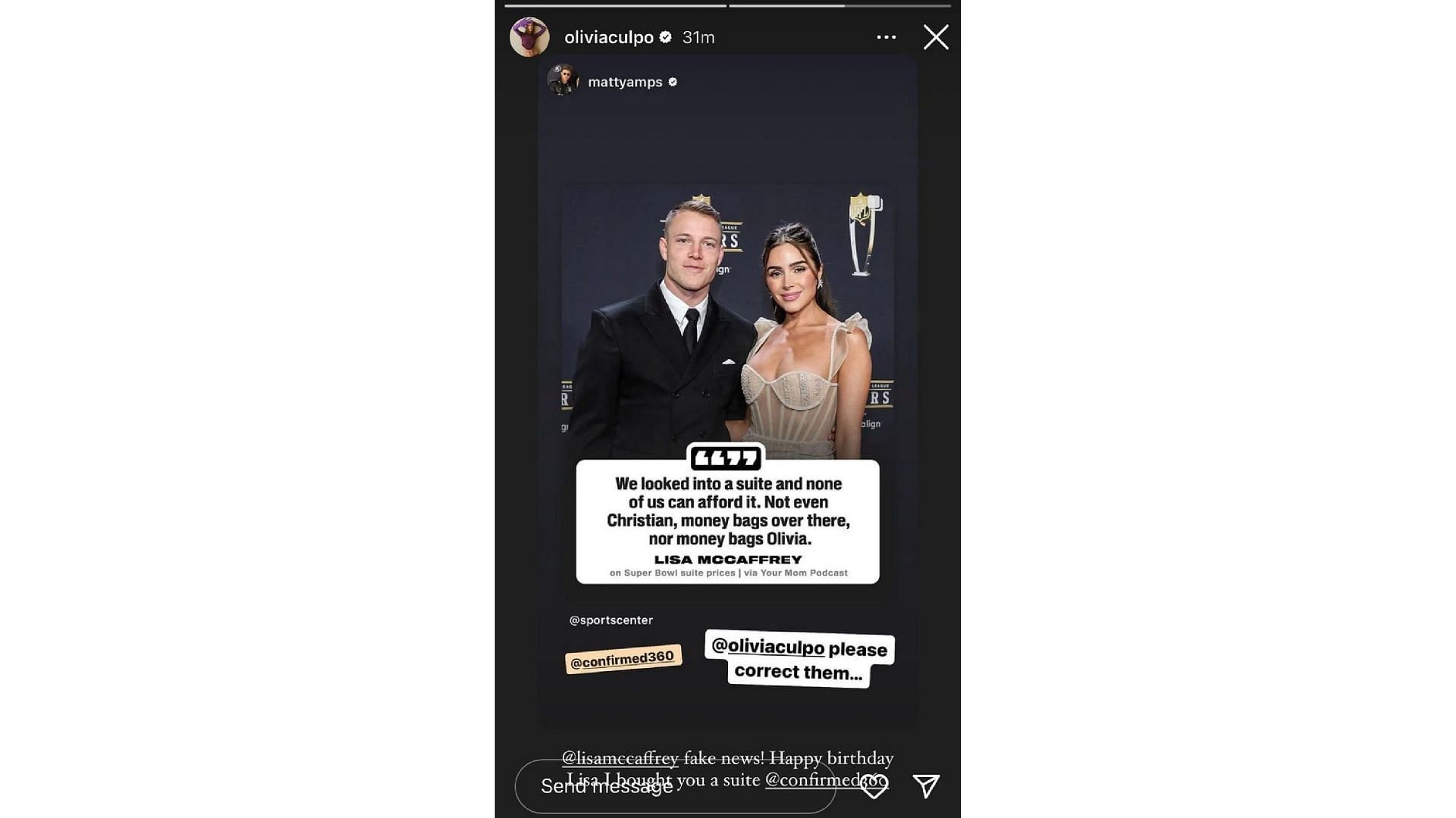 Image Credit: Christian McCaffrey&#039;s partner Olivia Culpo&#039;s official IG account (@oliviaculpo)