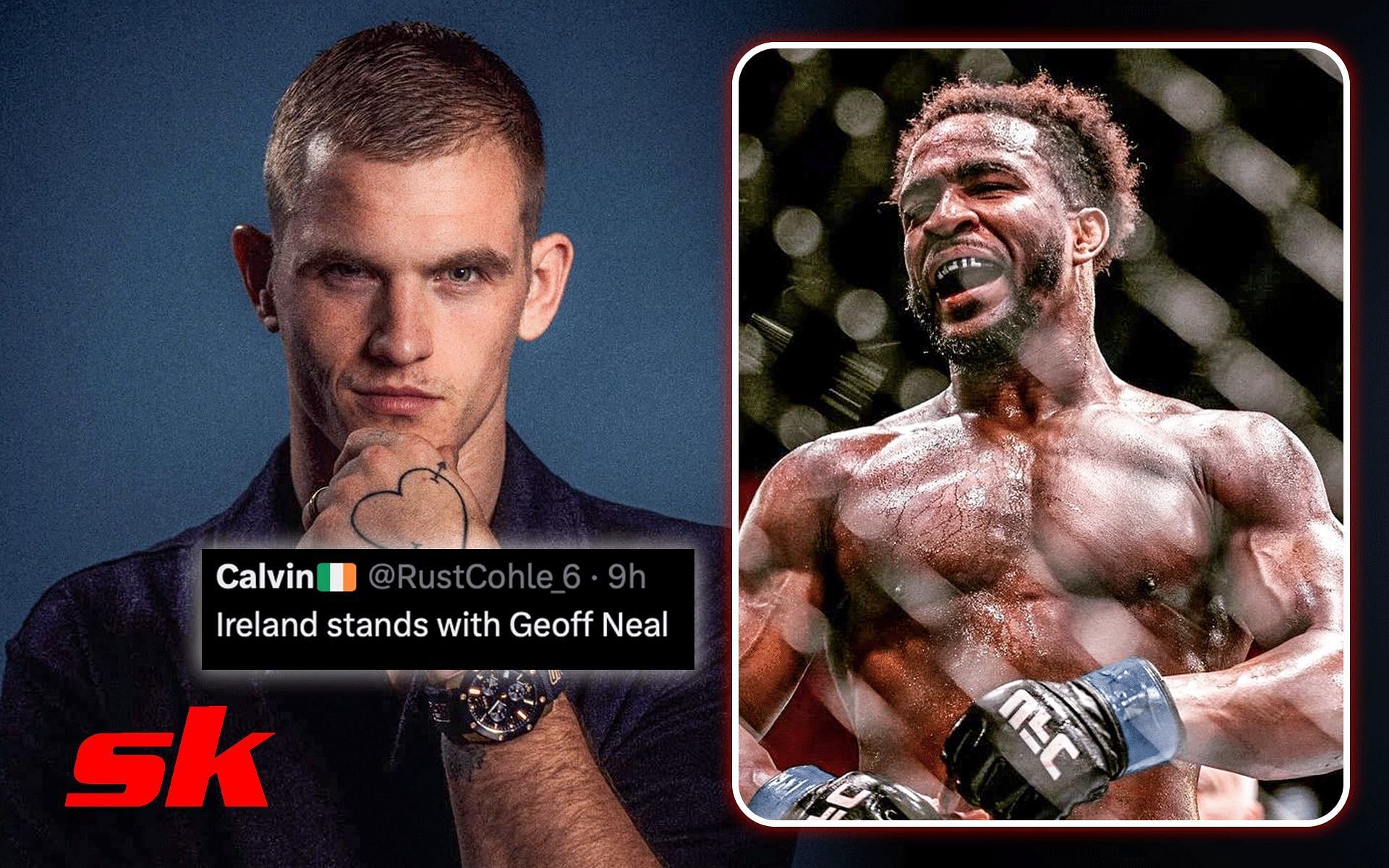 Fans react to Ian Garry (left) mocking Geoff Neal (right) in a promo video [Image via: @iangarry and @handzofsteelmma on Instagram]
