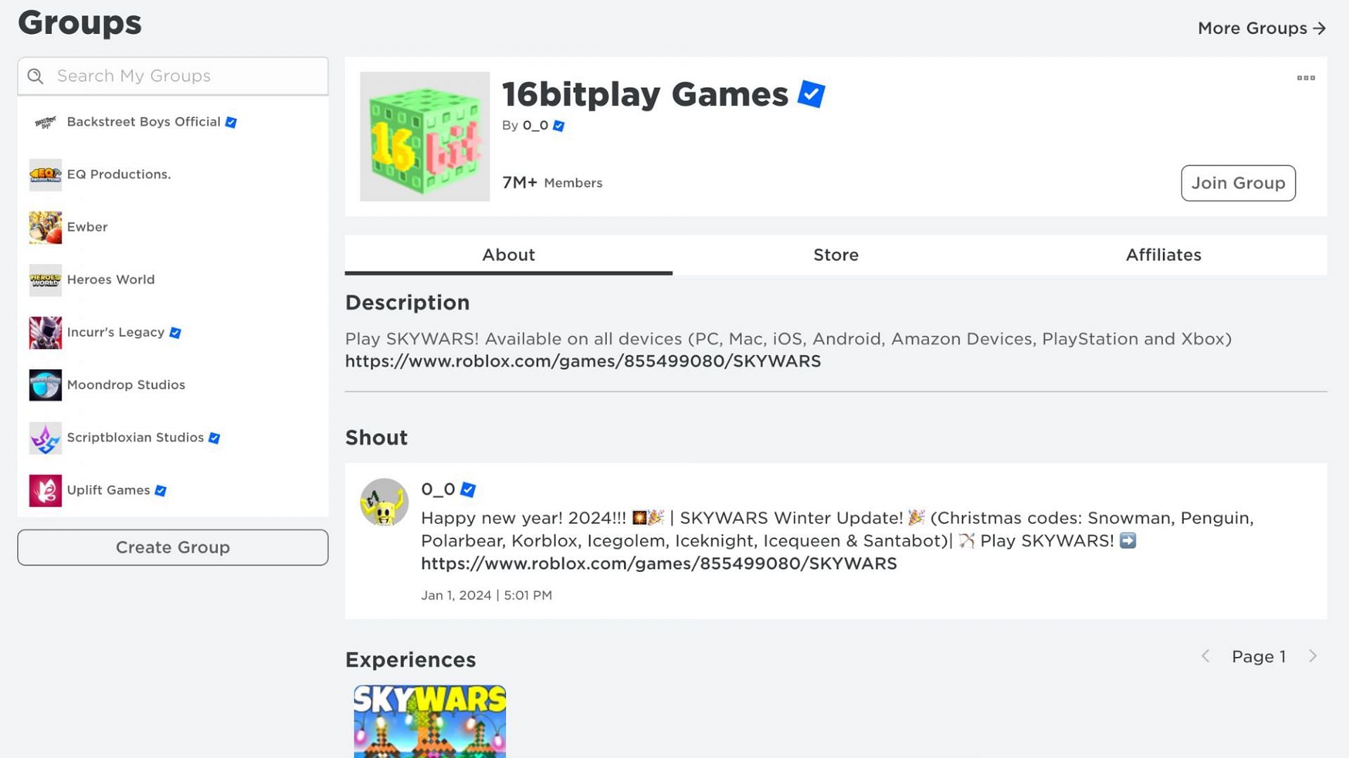 Join the group to get the codes first (Image via Roblox|Sportskeeda)