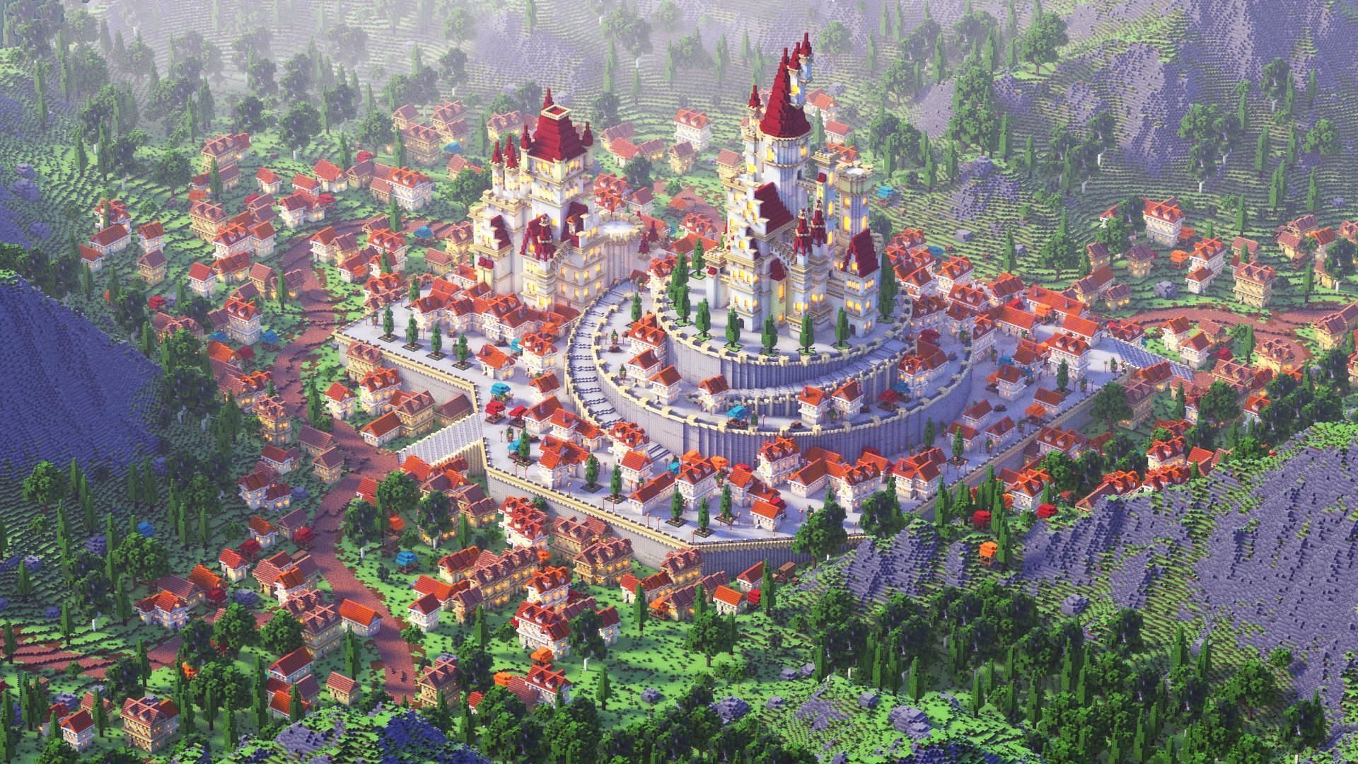 A Minecraft kingdom (Image via Reddit User u/SSquarish)