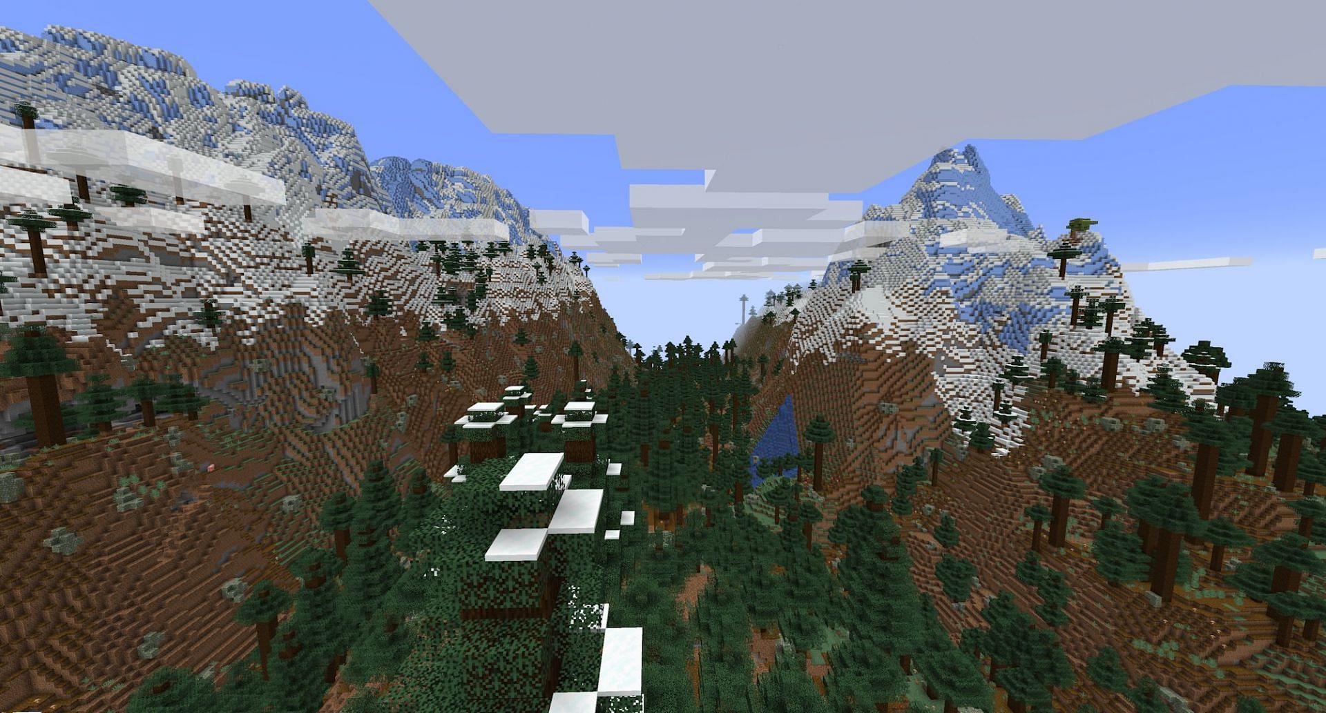 The seed&#039;s gorgeous spawn valley. (Image via Mojang)