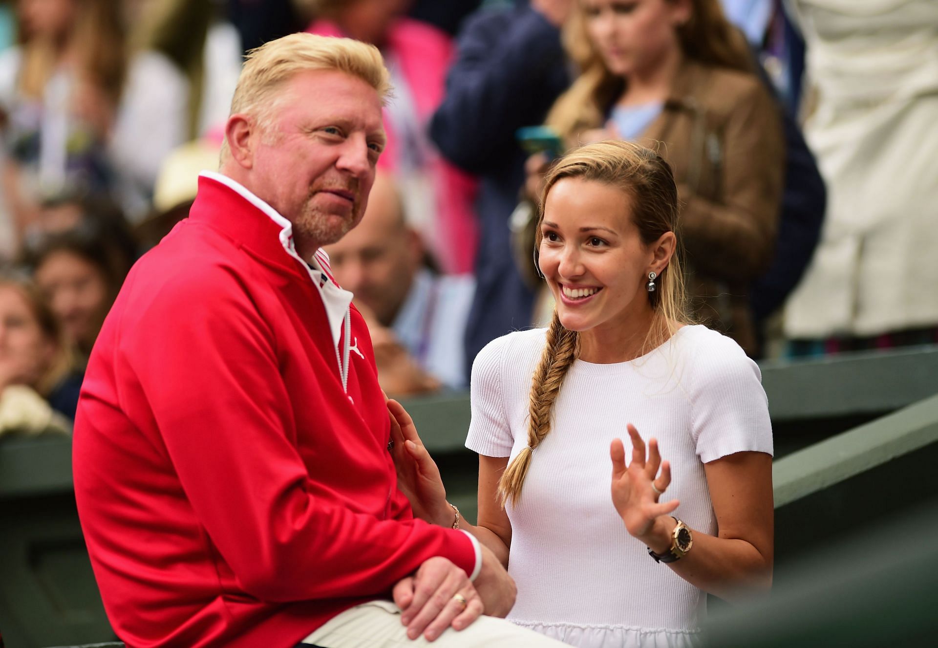 Boris Becker pictured with Novak Djokovic&#039;s wife Jelena at Wimbledon 2015, which was also attended by Virat Kohli