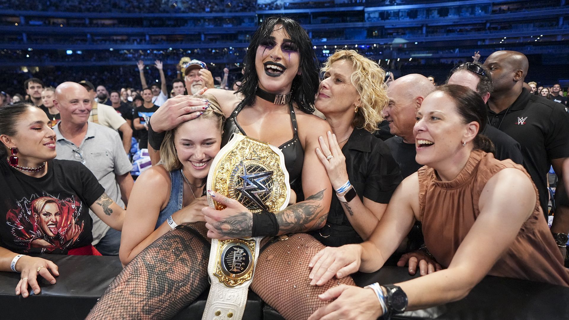 Rhea Ripley celebrates with family at WWE Elimination Chamber