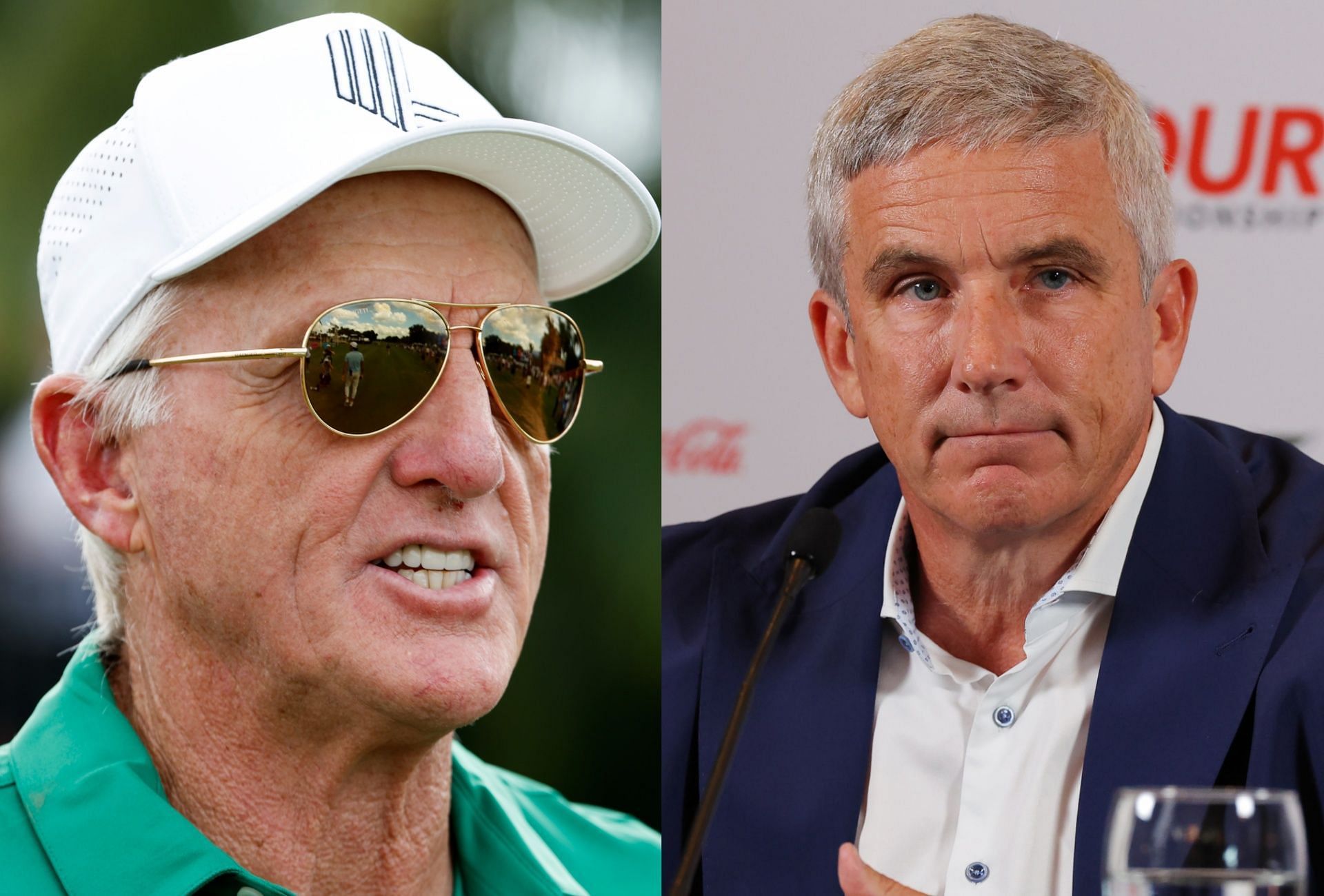 Greg Norman and Jay Monahan