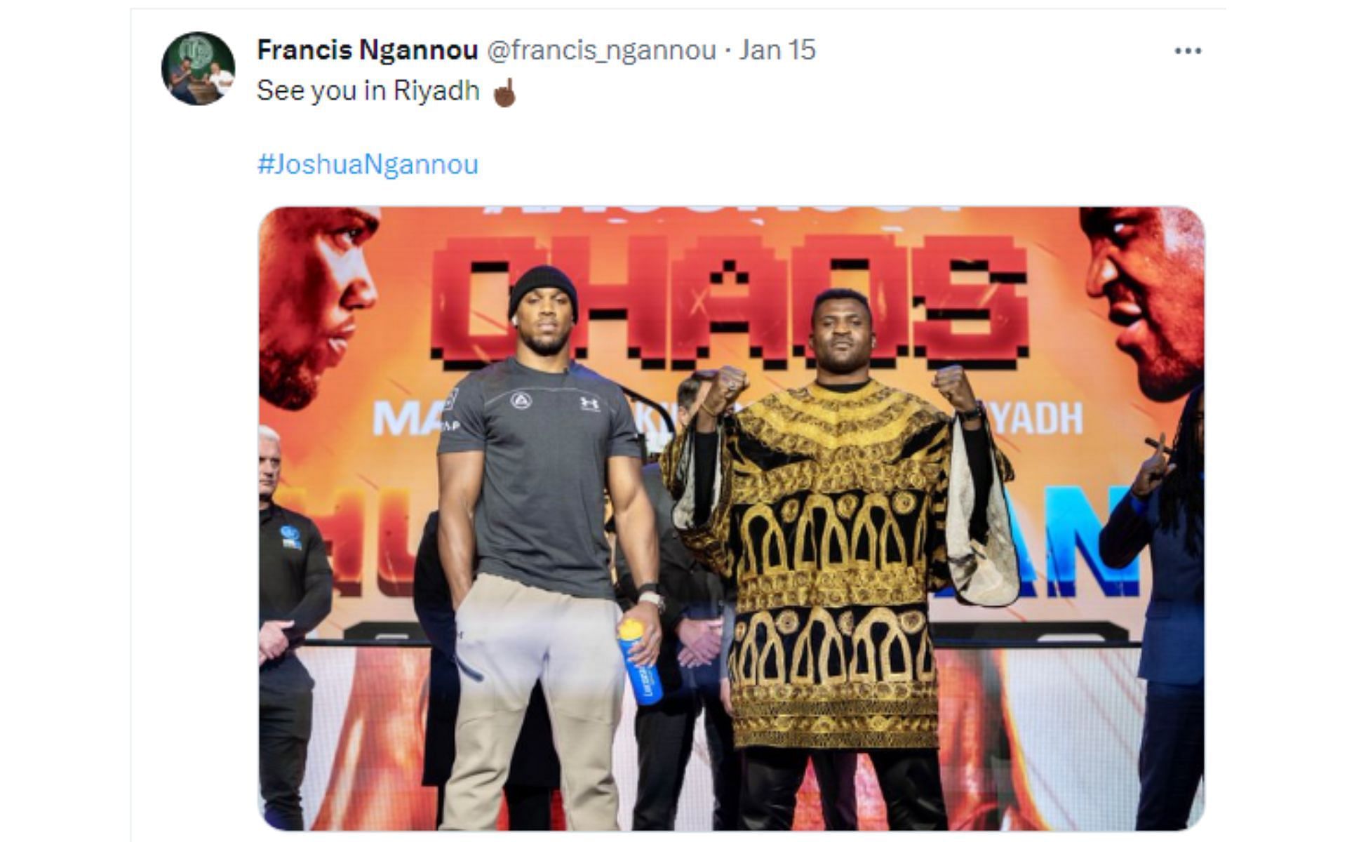 Tweet regarding Ngannou&#039;s next bout [Image courtesy: @francis_ngannou - X]