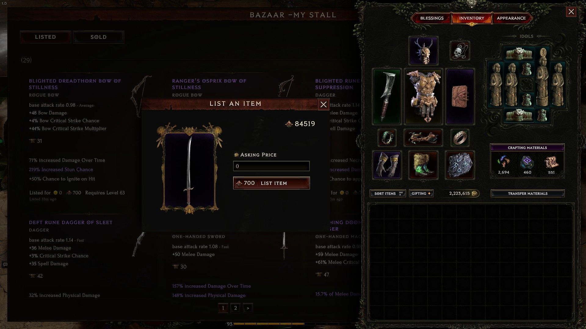 Listing an item for sale in Merchant Guild (Image via Eleventh Hour Games)