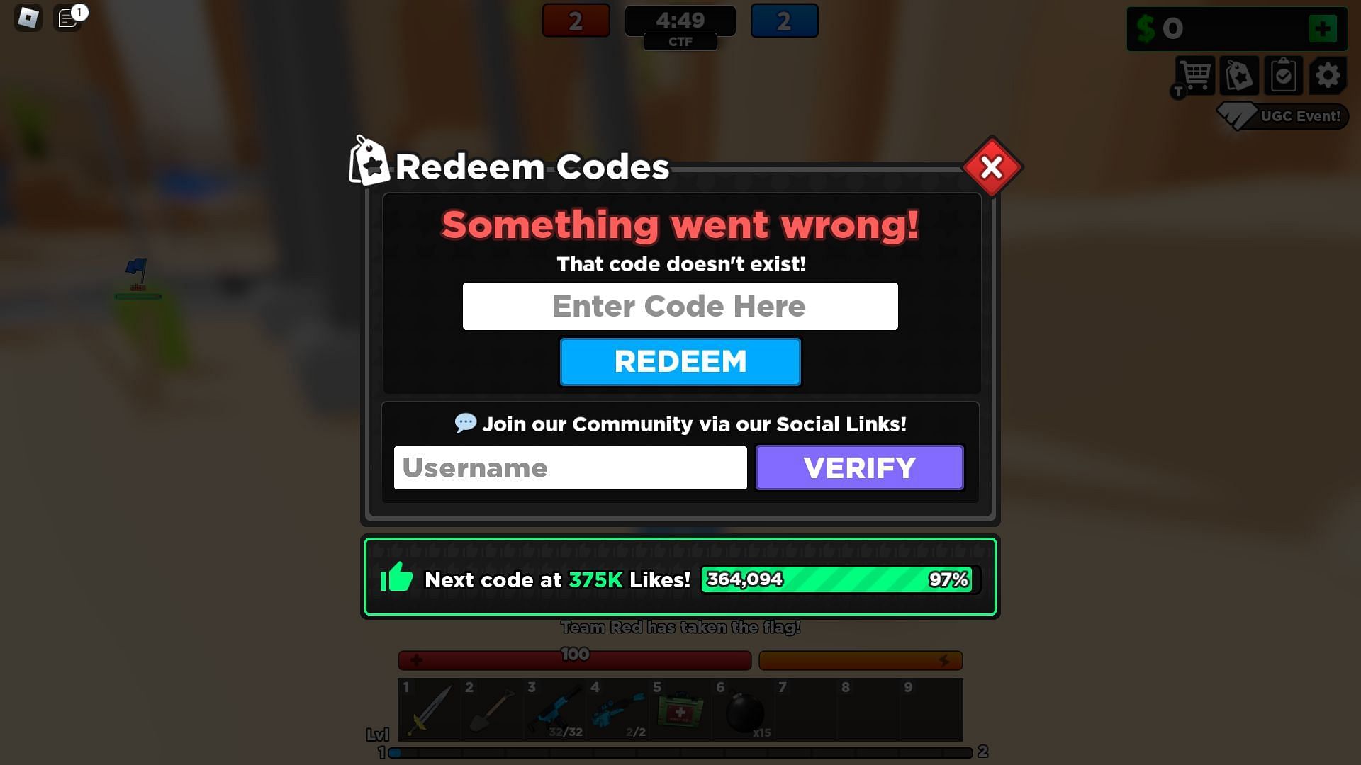 Troubleshooting codes for Flag Wars (Image via Roblox)