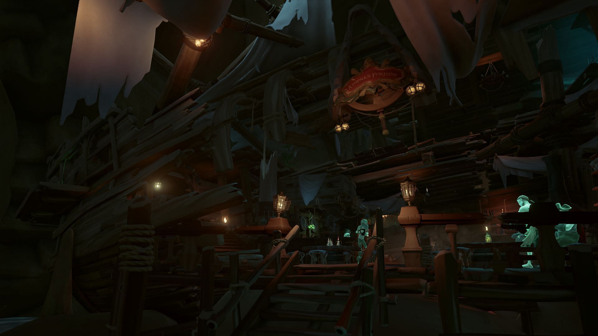 Athena&#039;s Fortune hideout as seen in the game. (Image via Rare)