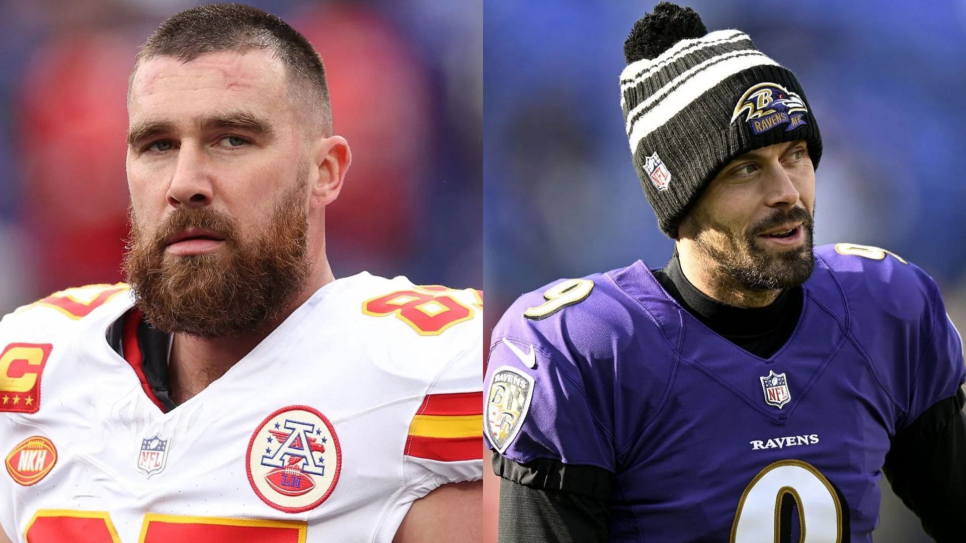 Kansas City Chiefs tight end Travis Kelce and Baltimore Ravens placekicker Justin Tucker