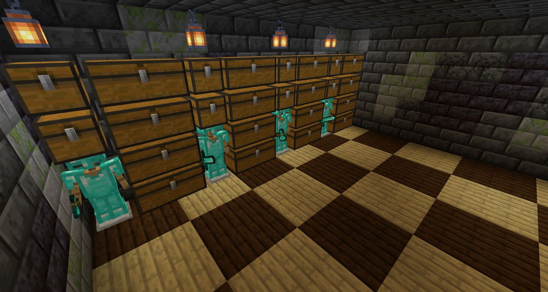 A storage room with a checkerboard floor (Image via Mojang Studios)