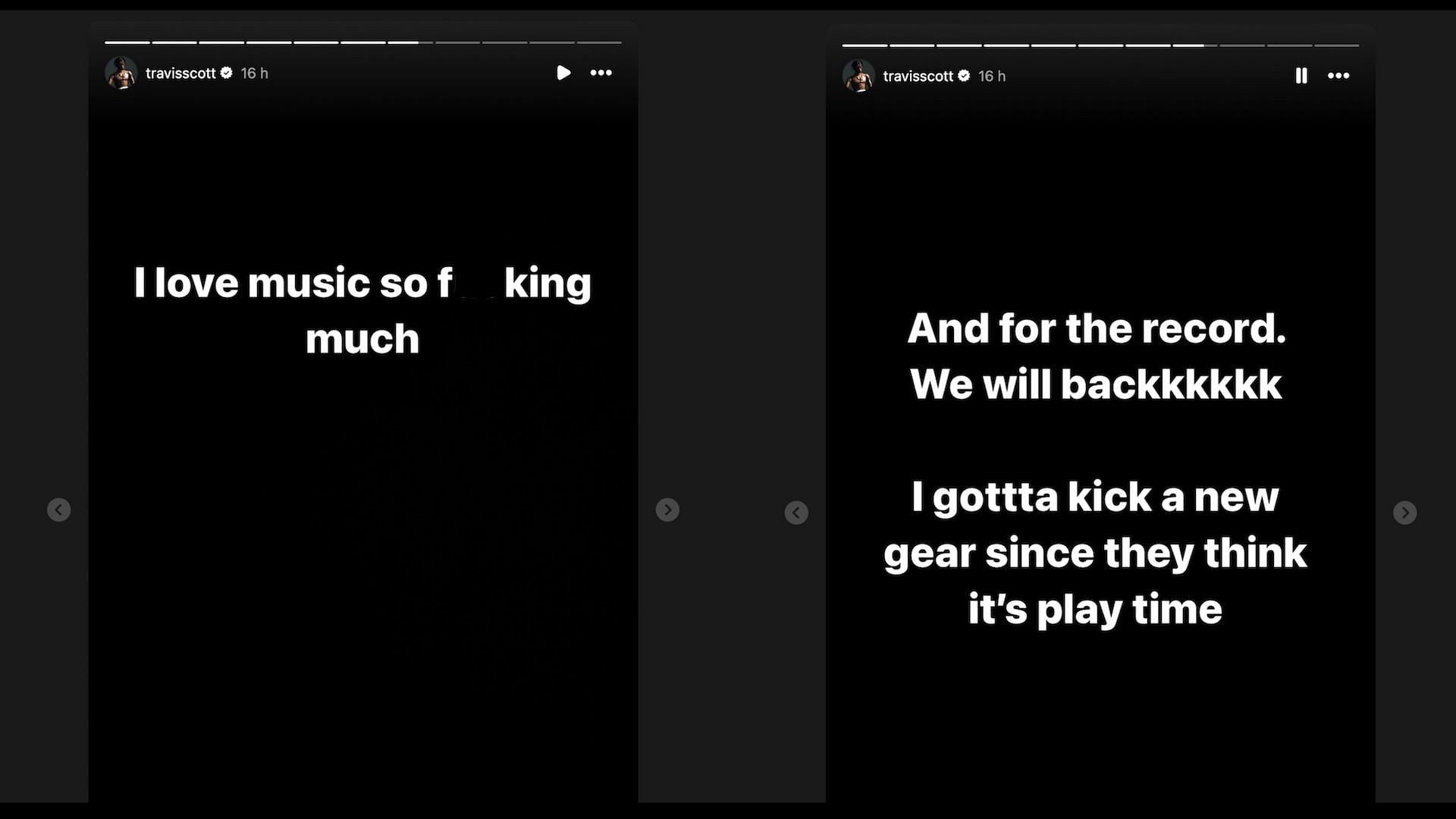 Screenshots of Travis Scott&#039;s Instagram story (Image via Instagram/@travisscott)