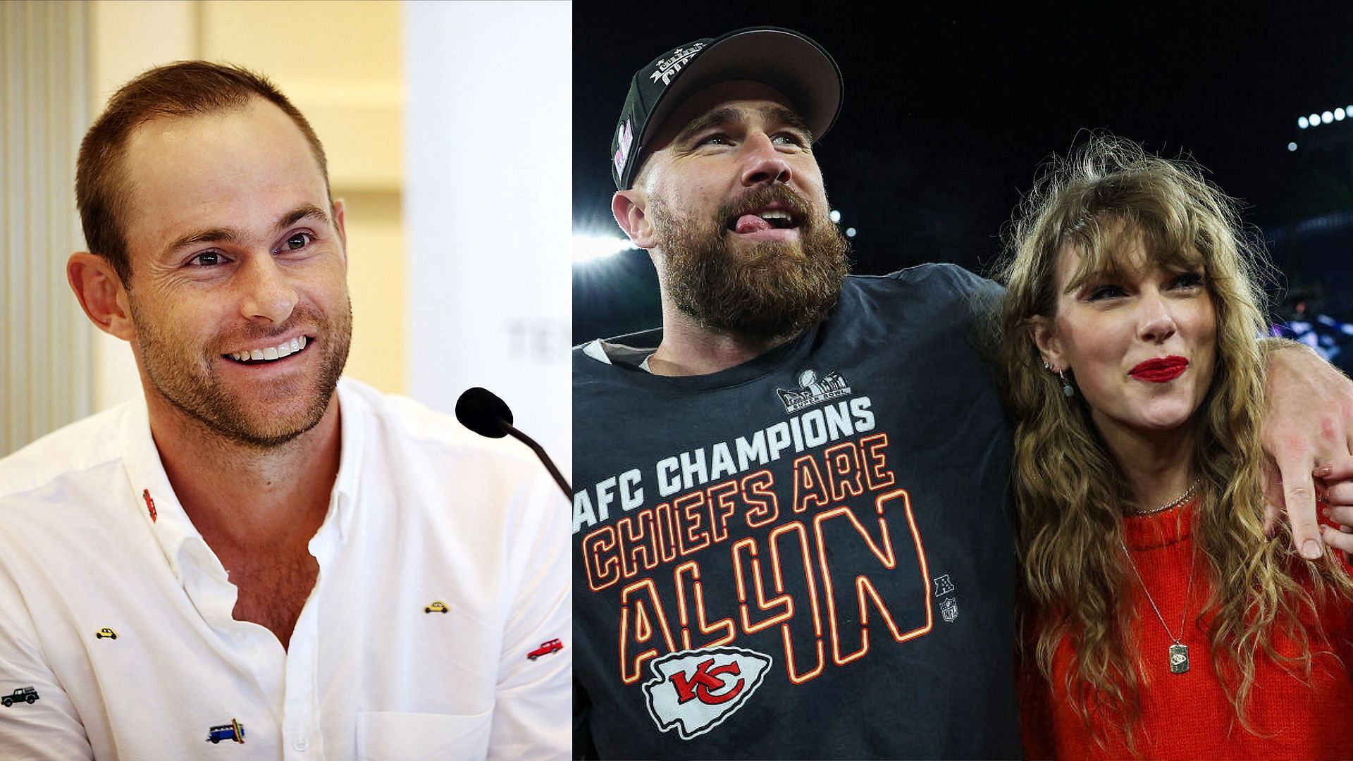 Andy Roddick (L), Taylor Swift and Travis Kelce (R) 