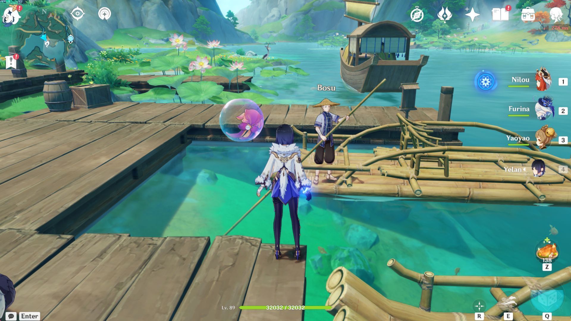 Bosu, an NPC located at the pier near Qiaoying Village (Image via HoYoverse)