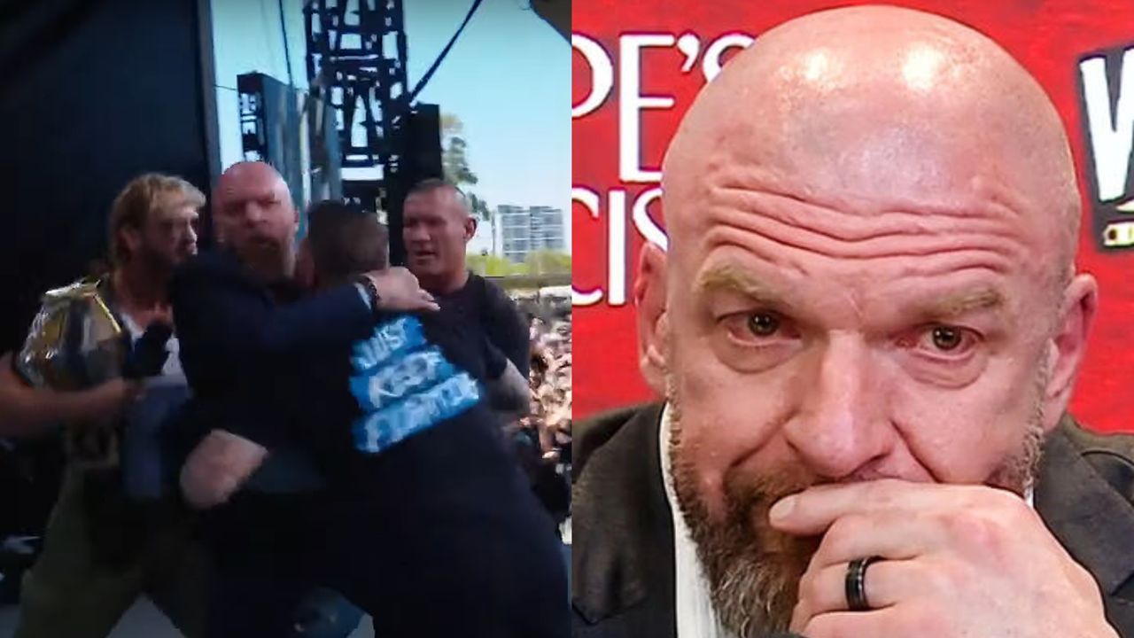 Triple H almost gets hit (via WWE