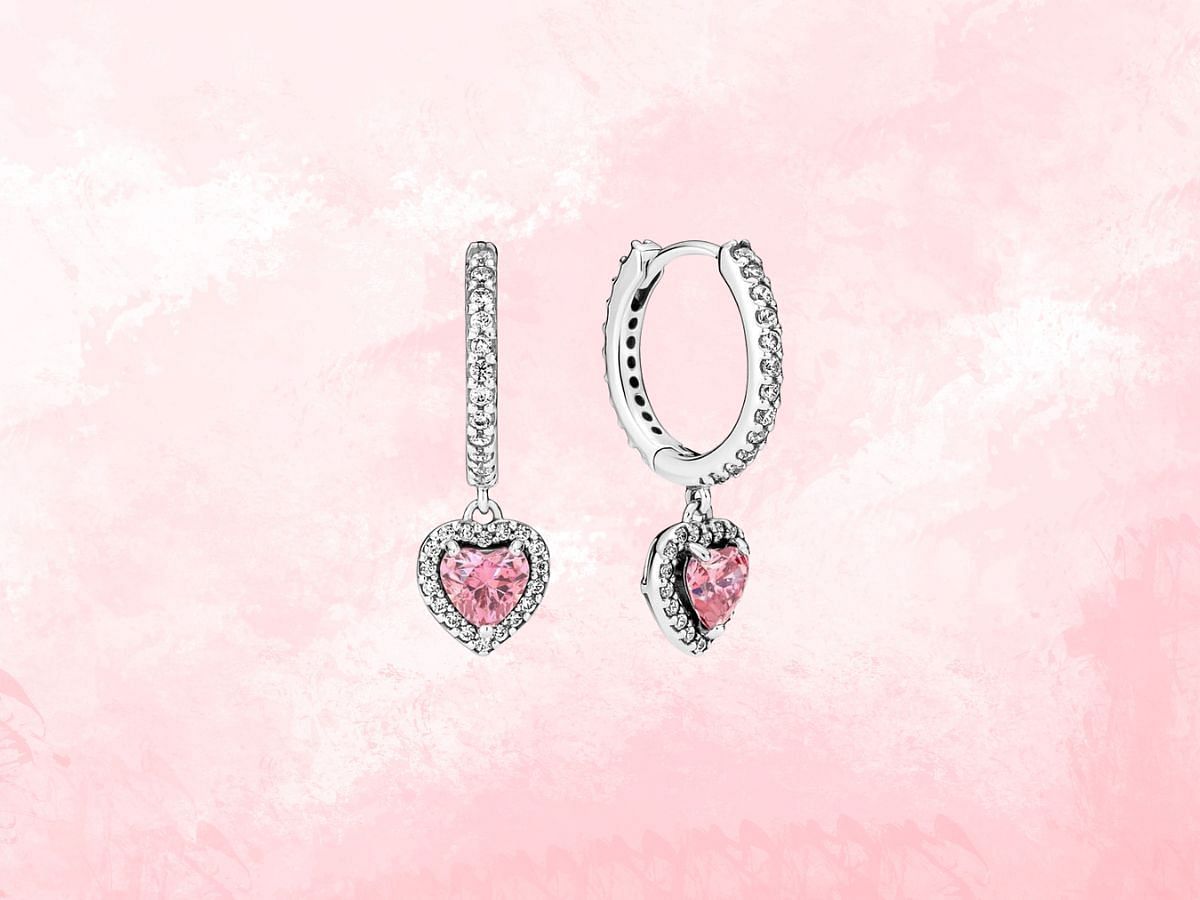 Sparkling Halo Heart Hoop Earrings (Image via Pandora)