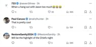 Social media users reacted to Swift's video from the Chiefs game where she can be seen having a drink with her friend Ashley. (Image via @NFL/X)