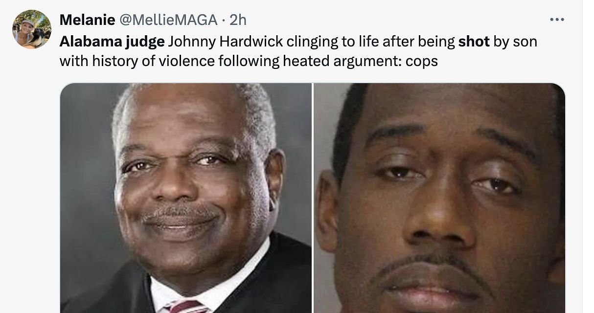Social media users left in shock as Alabama Judge allegedly gets shot by son. (Image via @MellieMAGA/ X)