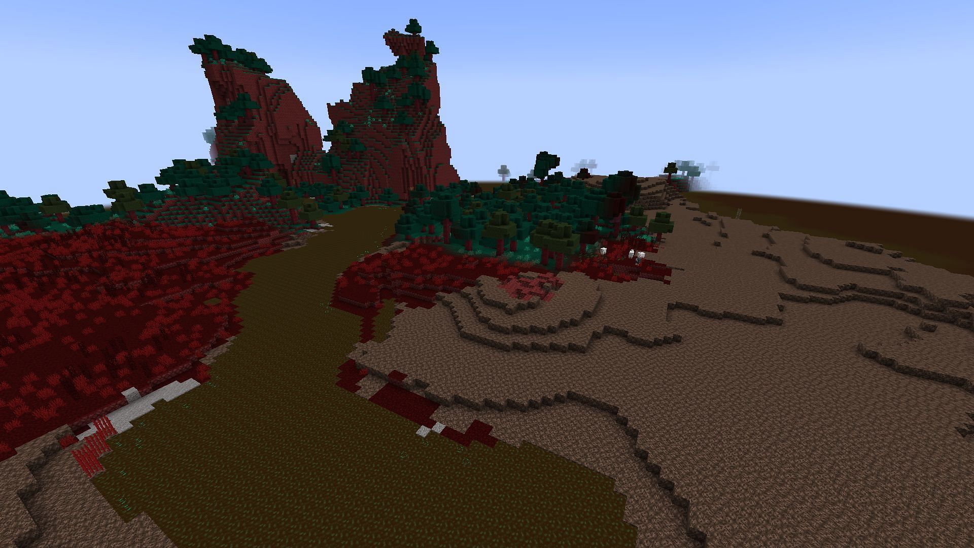 The &quot;Overworld&quot; using the Reversed World resource pack (Image via Mojang)