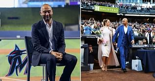 "The only time we've seen Jeter fail" - MLB fans left in splits over Derek Jeter's epic cartwheel fail as wife Hannah rubs it in