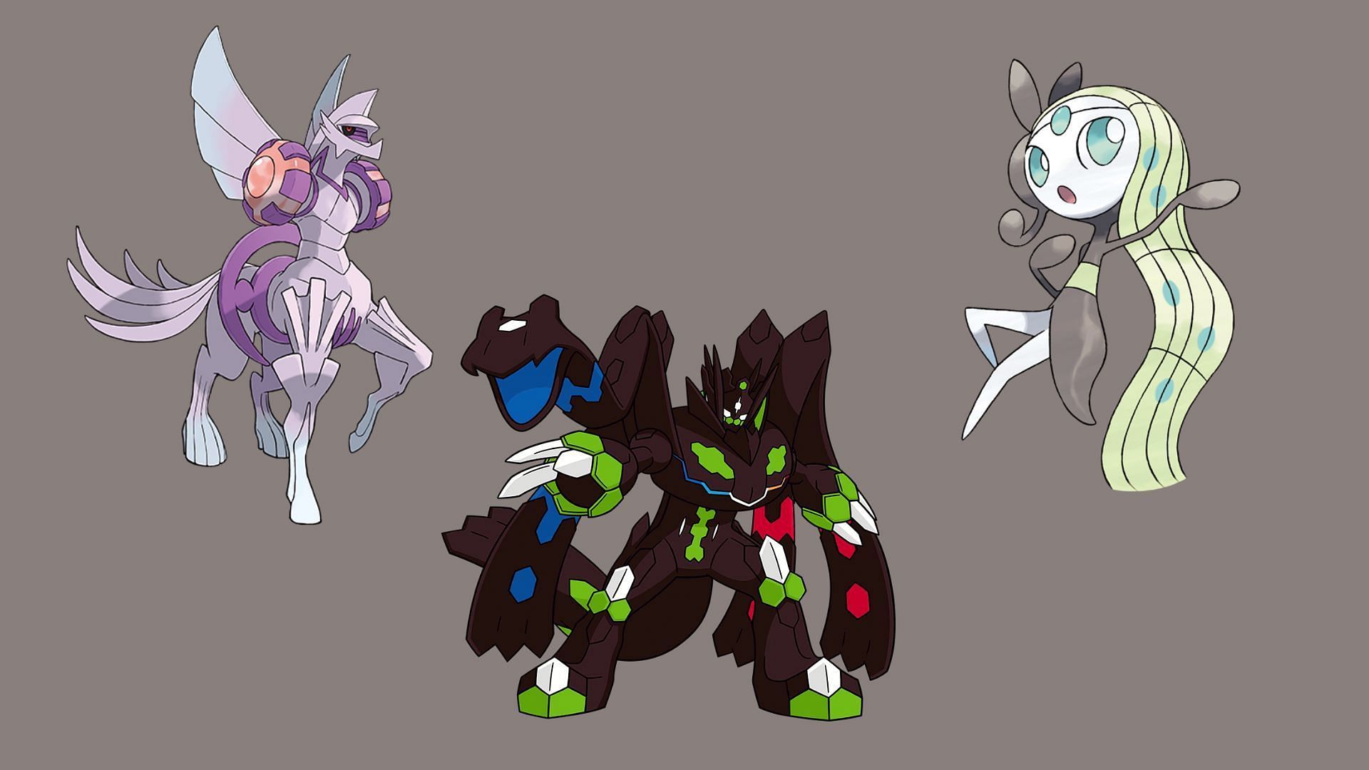 Origin Forme Palkia, Zygarde (Complete Forme), and Aria Meloetta (Image via TPC)