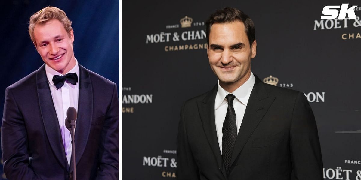 Marco Odermatt (L) and Roger Federer (R)