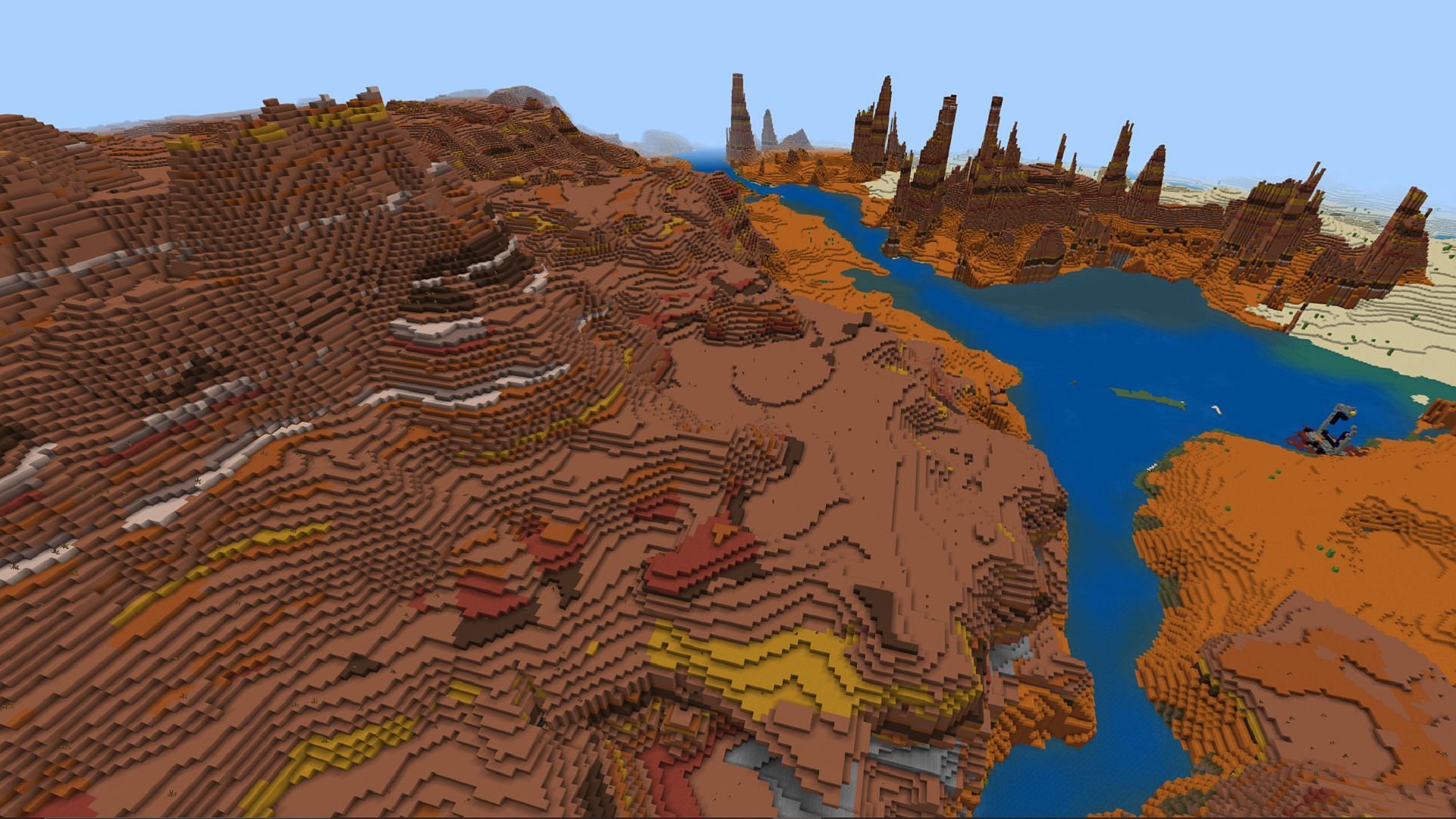 Les badlands du nord de cette graine Minecraft recèlent d'anciens secrets (Image via Additional_Bit4805/Reddit)