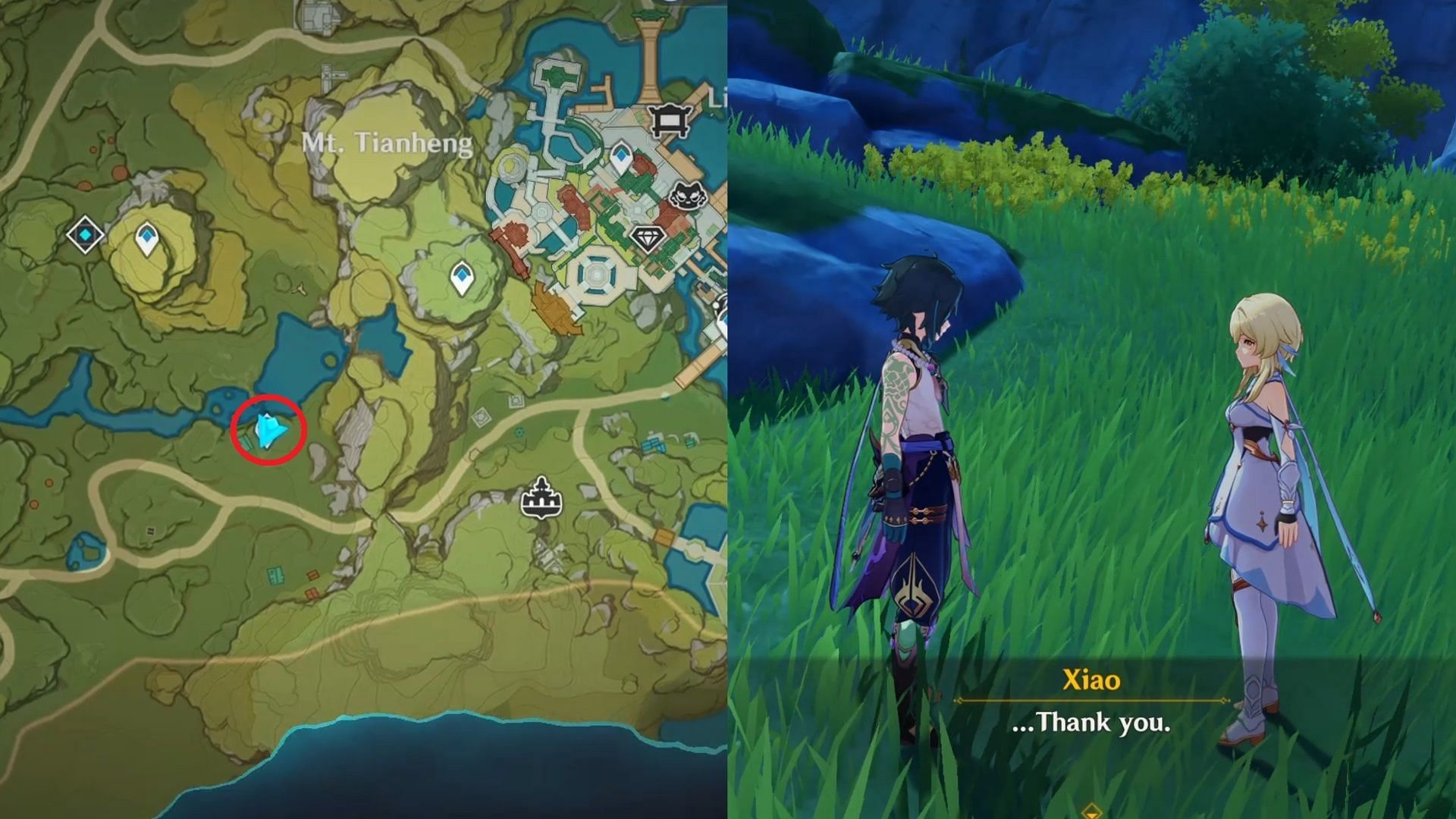 Pervases&#039; temple and Xiao location (Image via HoYoverse)