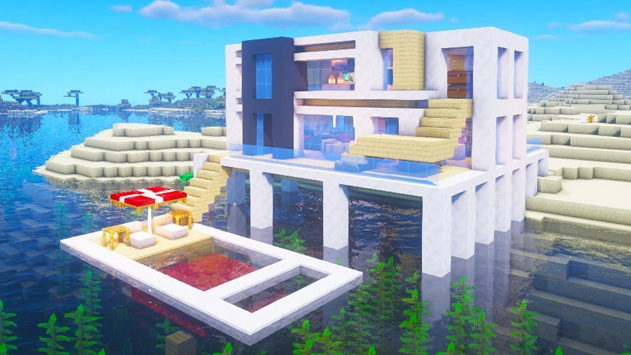 Beach house builds are great to include in your Minecraft survival world (Image via Youtube/TSMC - Minecraft)