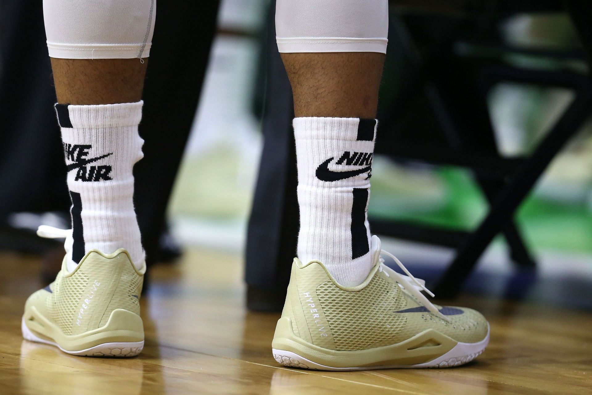 A detailed view of the Nike sneakers worn by the Colorado Buffaloes