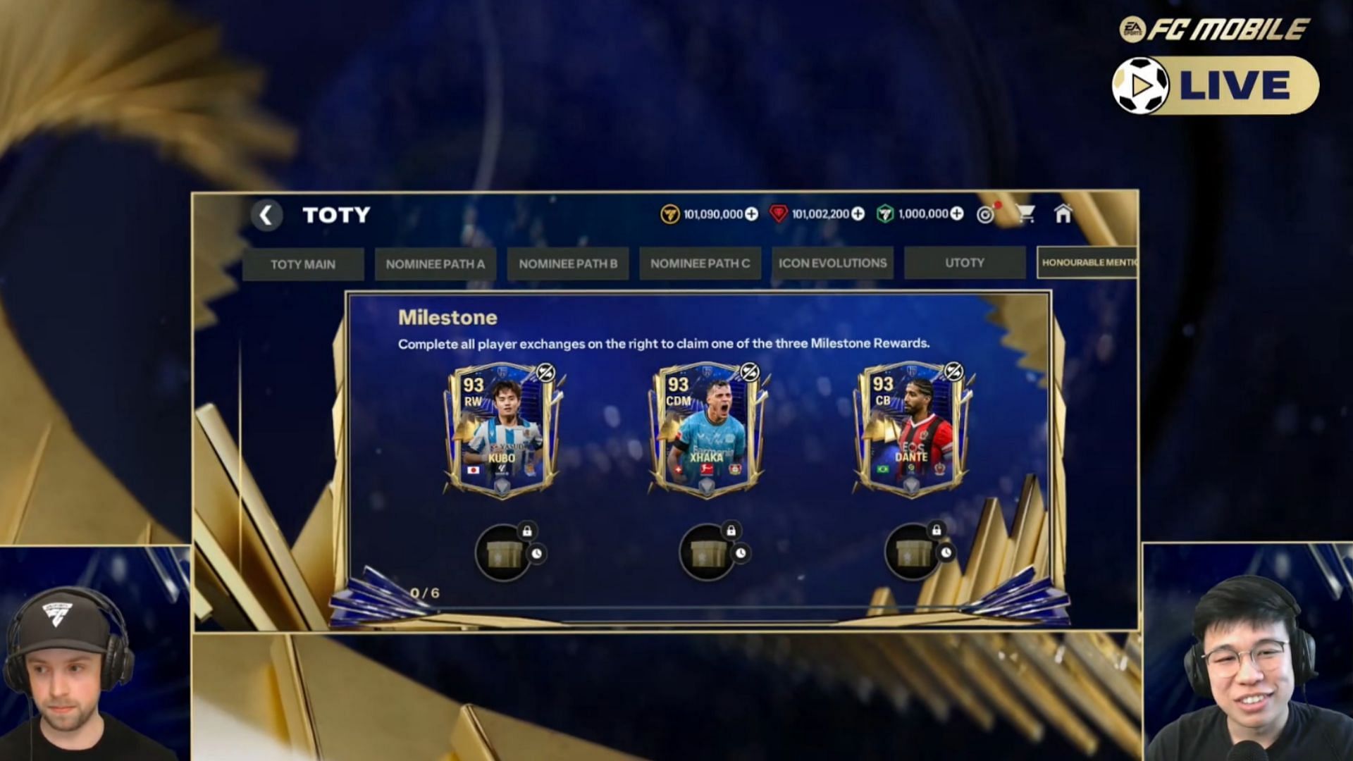 Snippet from EA Sports&#039; latest livestream highlighting FC Mobile TOTY 24 Honourable Mentions chapter (Image via YouTube/ EA Sports FC Mobile)