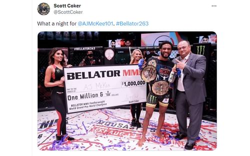 Tweet regarding McKee's Grand Prix win [Image courtesy: @ScottCoker - X]