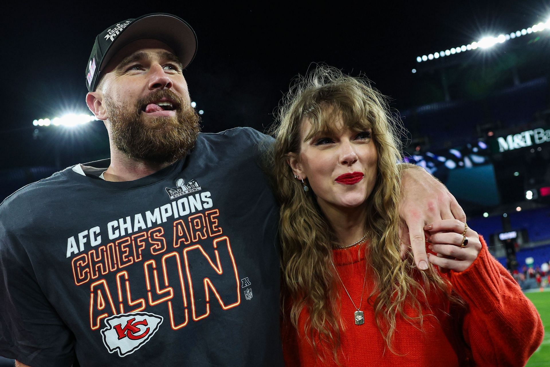 Travis Kelce and Taylor Swift  after the AFC Championship 
