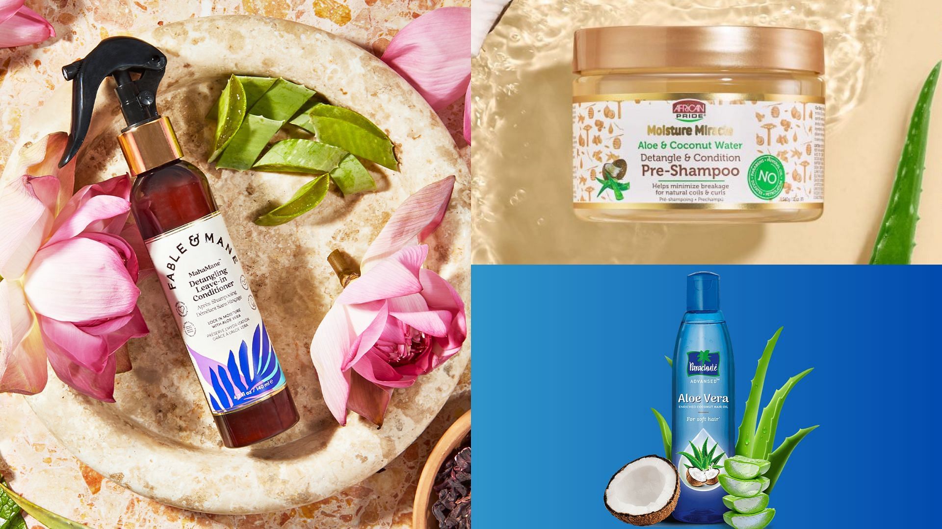 Best aloe vera hair care products (Image via African Pride, Parachute Advansed, Fable &amp; Mane)