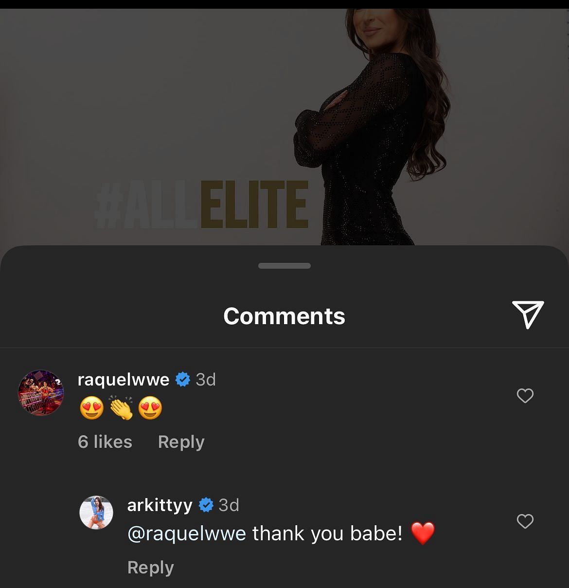 Screengrab of Raquel&#039;s comment on Arkady&#039;s Instagram post.