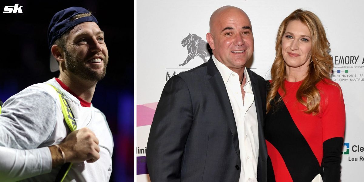 Jack Sock (L), Andre Agassi and Steffi Graf (R)