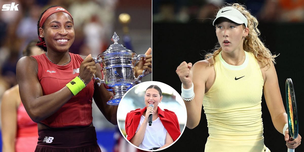 Coco Gauff (R), Maria Sharapova (inset) and Mirra Andreeva (L)