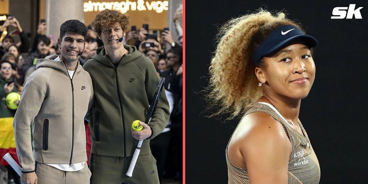 Carlos Alcaraz and Jannik Sinner (L), Naomi Osaka (R)