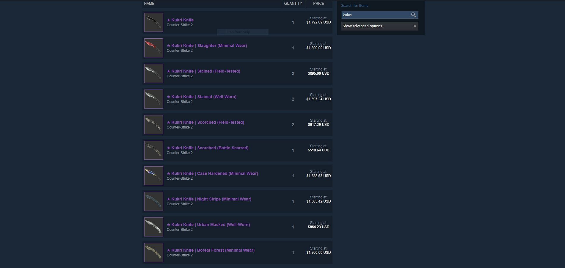 New knife in Steam Community Market (Image via Valve)