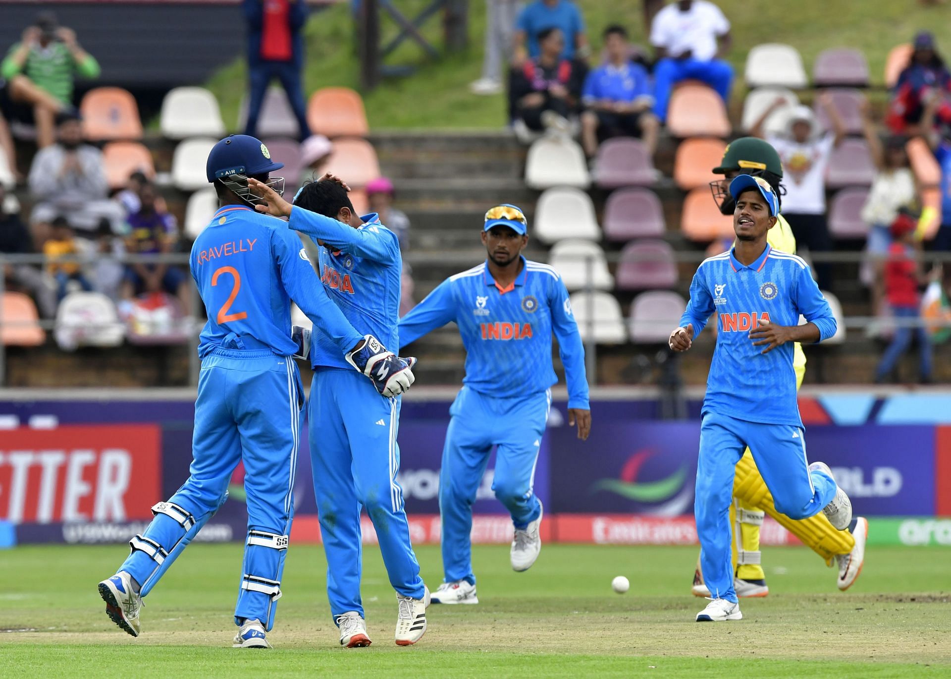 Saumy Pandey (second from left) picked up 18 wickets in the 2024 Under-19 World Cup. [P/C: Getty]