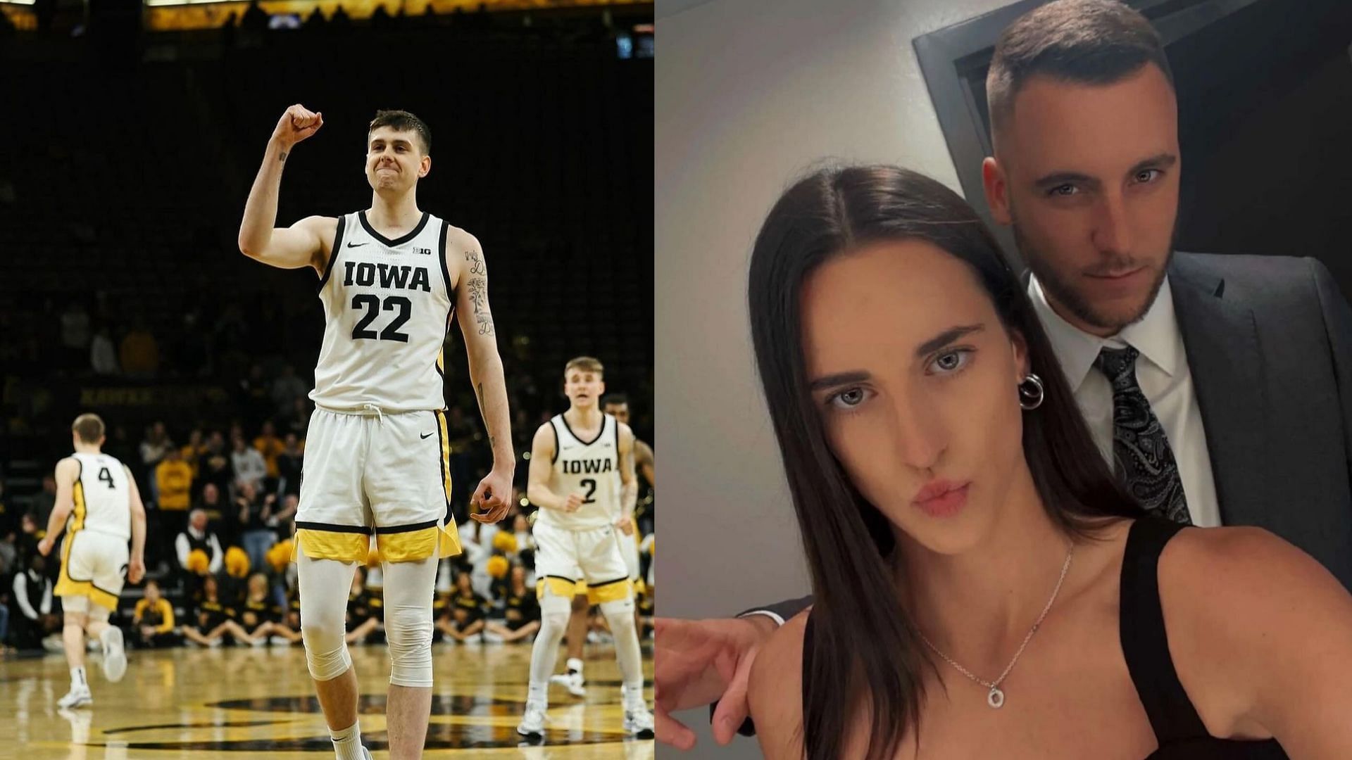 Iowa player Patrick McCaffery, his brother Connor and his girlfriend, Caitlin Clark 