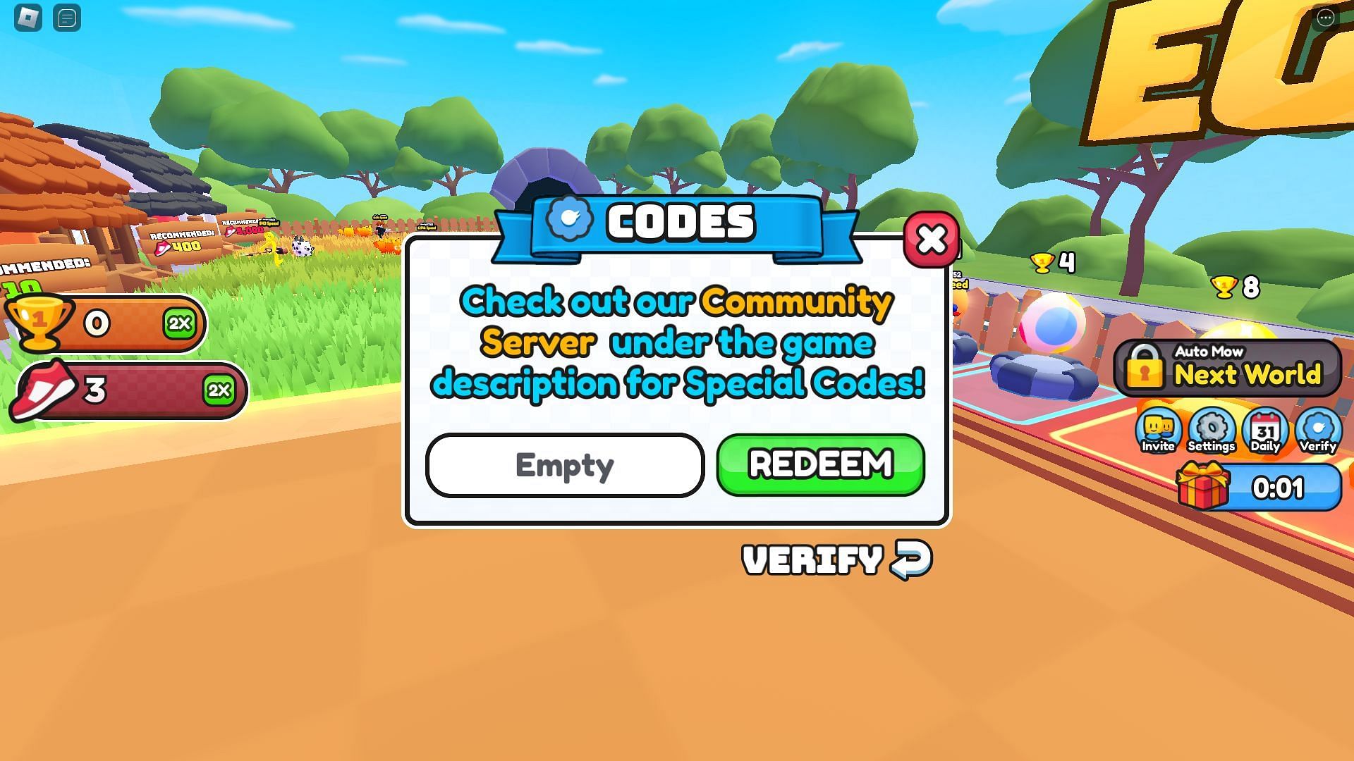 Active codes for Mowing Simulator (Image via Roblox)