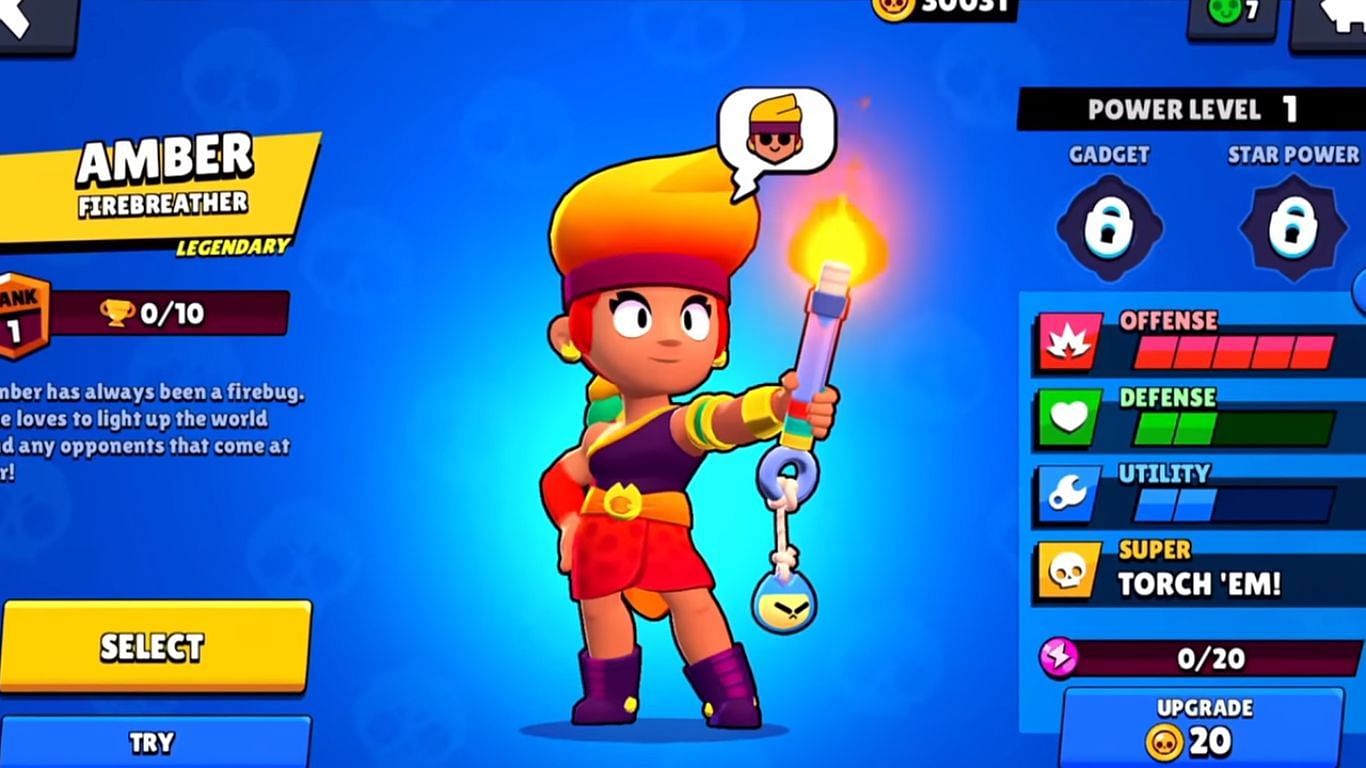 The fourth brawler in the list, Amber (Image via Supercell)