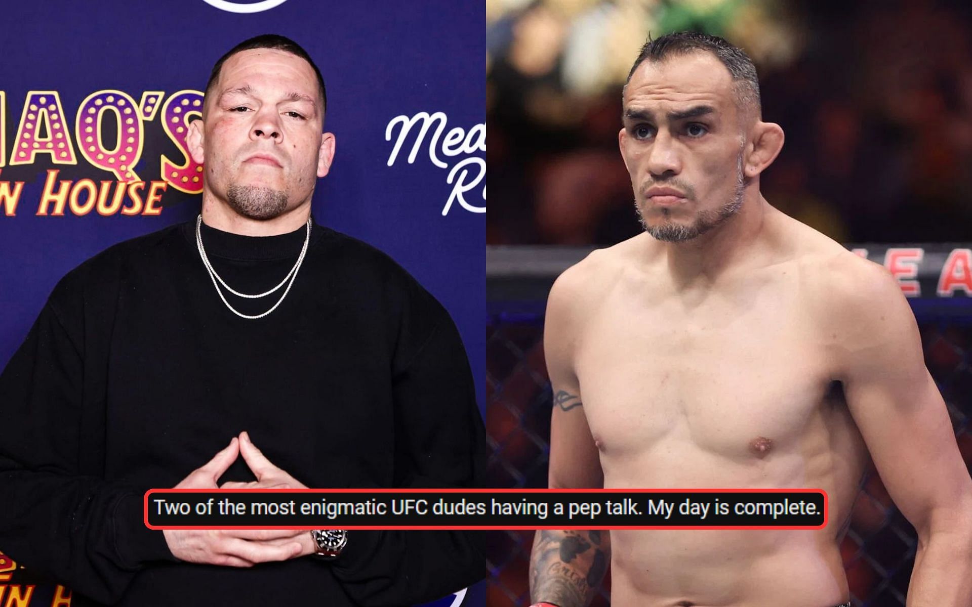 Nate Diaz and Tony Ferguson caught up at a combat event