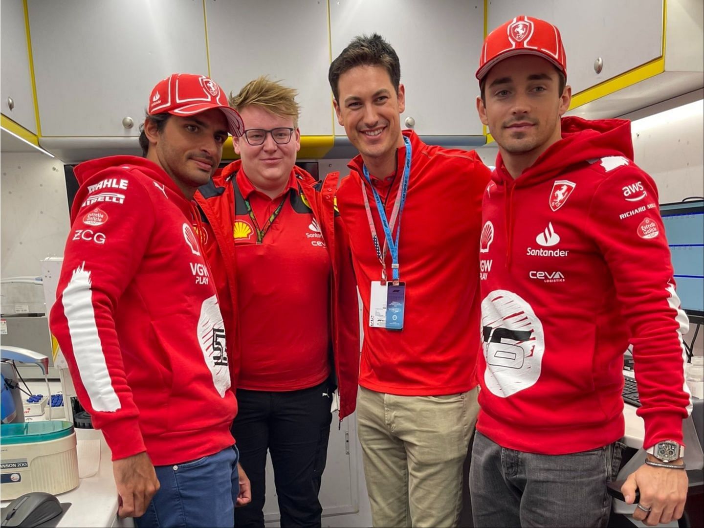 Carlos Sainz, Joey Logano and Charles Leclerc (Image via X @joeylogano)