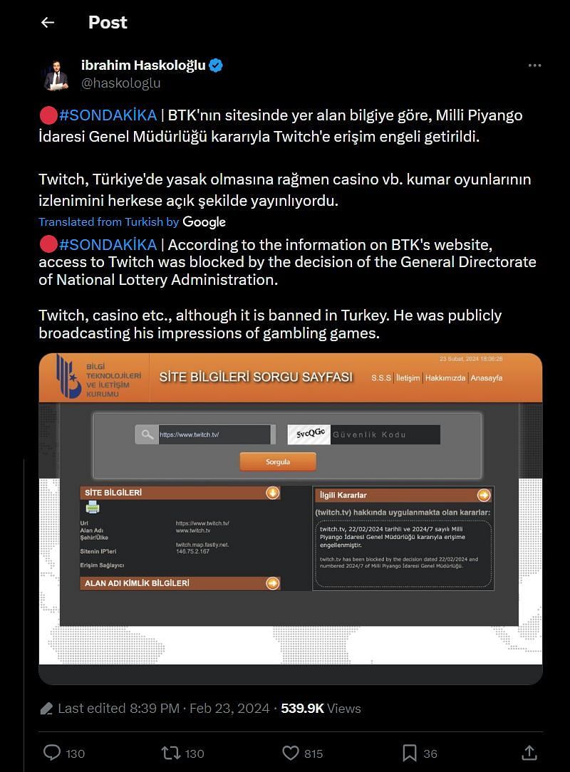 The viral post claiming the ban (Image via @haskloglu/X)