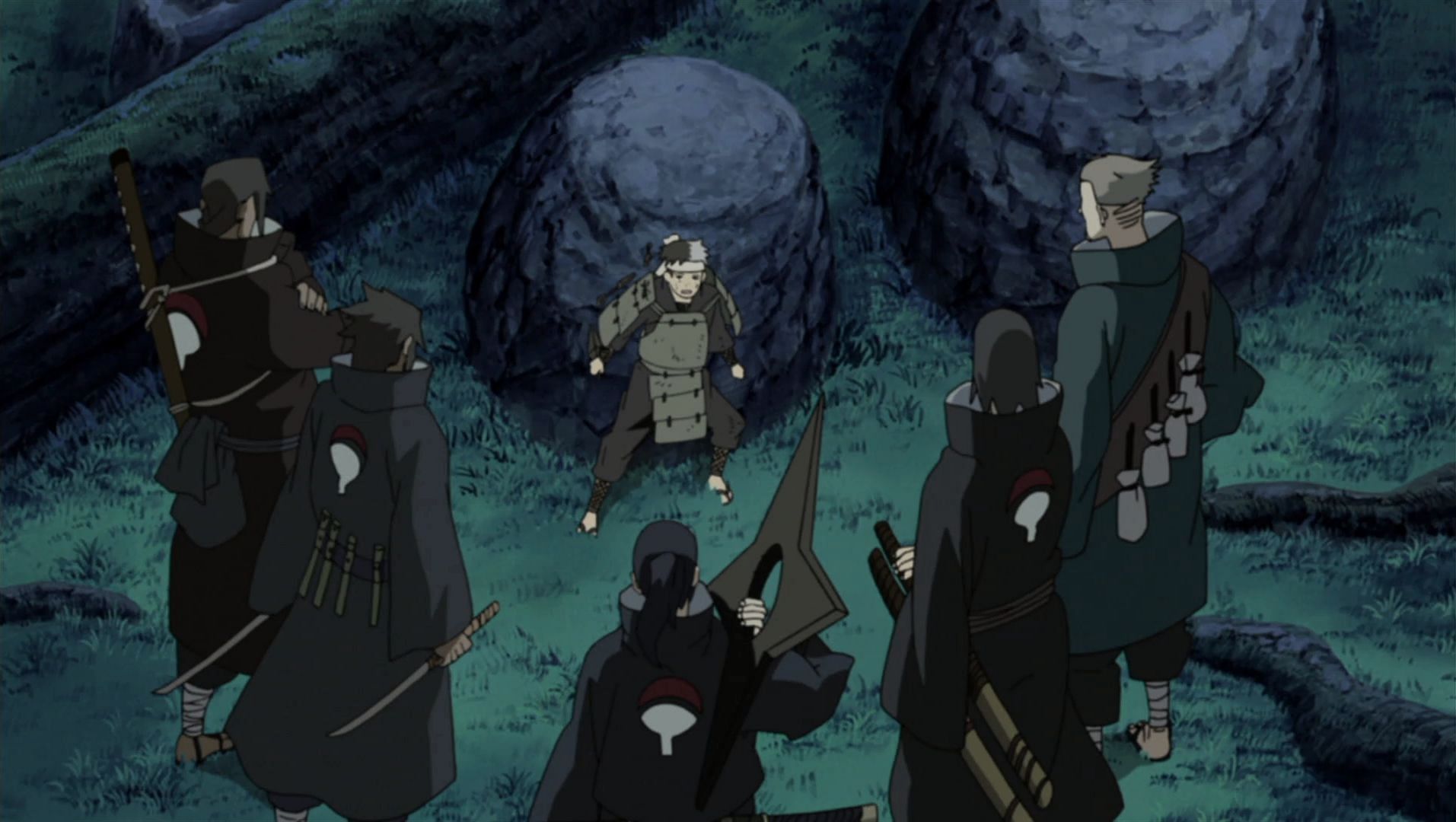 Itama about to be killed by five Uchiha clan members (Image via Studio Pierrot)