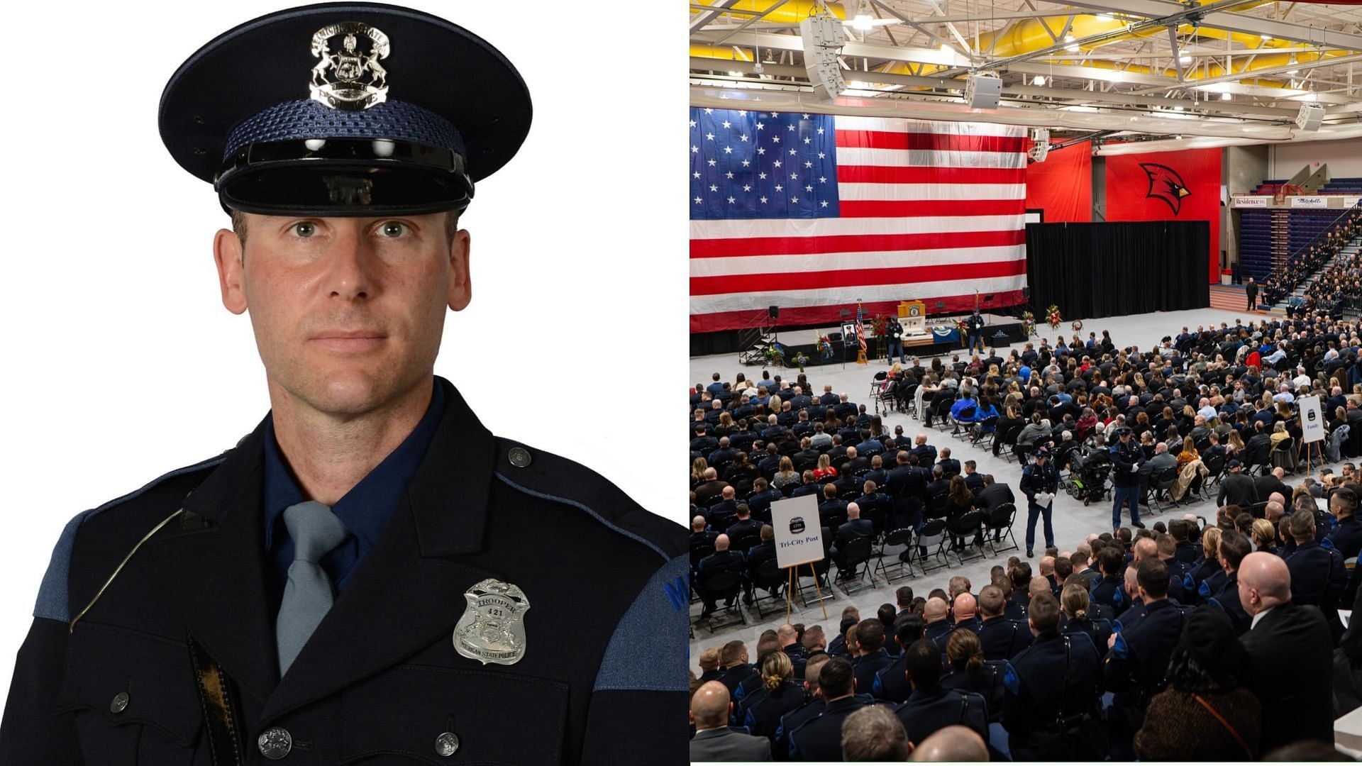 Thousands of people gather to pay tribute to late Michigan State Police Trooper Joel Popp. (Image via Facebook/Larri Bird, Michigan State Police)